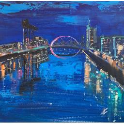 Clyde Arc After Dark, original oil painting by Michael Murphy Scottish Artist.