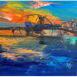 Electric Reflections The Clyde Arc Glasgow original oil painting