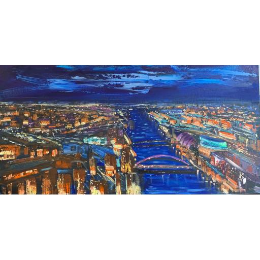 The Clyde Never Sleeps original oil painting of Glasgow and the River Clyde at night
