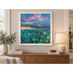 Framed Mosaic Light, Arran seascape painting by Scottish artist Michael Murphy