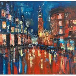 Michael Murphy's Tolbooth After Dark, Glasgow, 16 × 16 inch framed painting