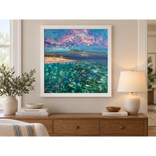 Framed Mosaic Light, Arran seascape painting by Scottish artist Michael Murphy