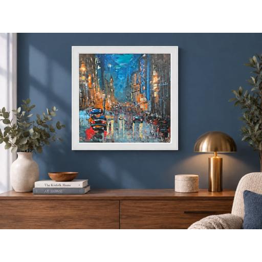 Moonlit Reflections, St Vincent Street by Michael Murphy, white framed