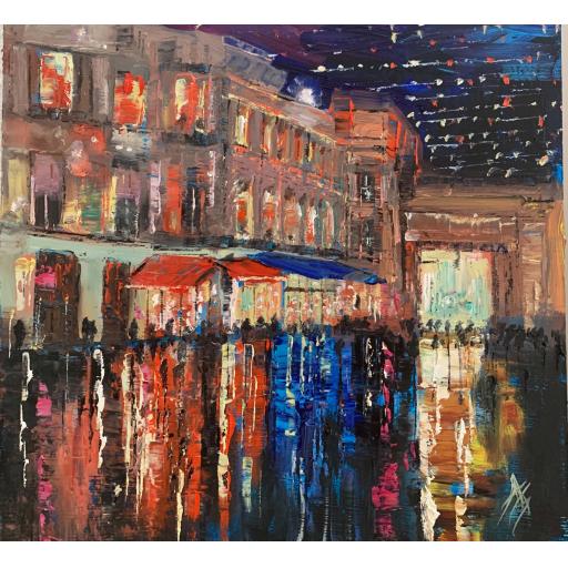 .Painting of Royal Exchange Square, Glasgow, after dark